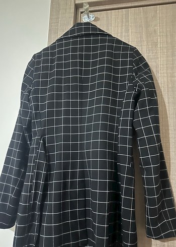 Kadın Gri Ekose Düğmeli Blazer Ceket - Görsel 2