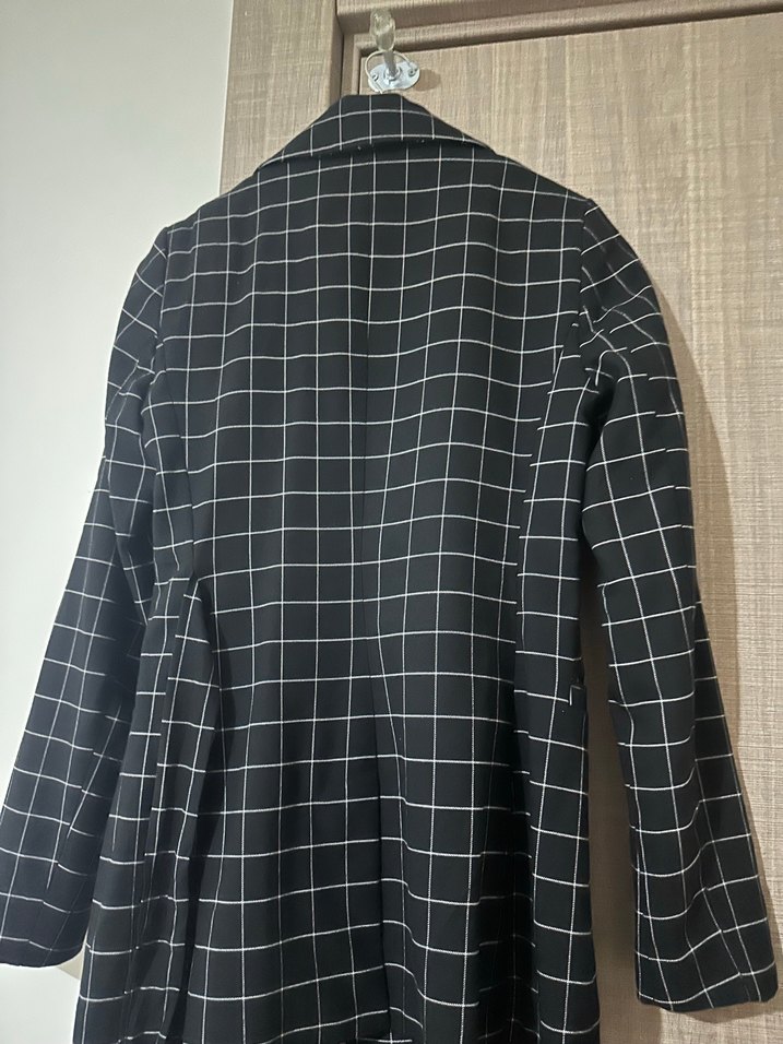 Kadın Gri Ekose Düğmeli Blazer Ceket - Görsel 2