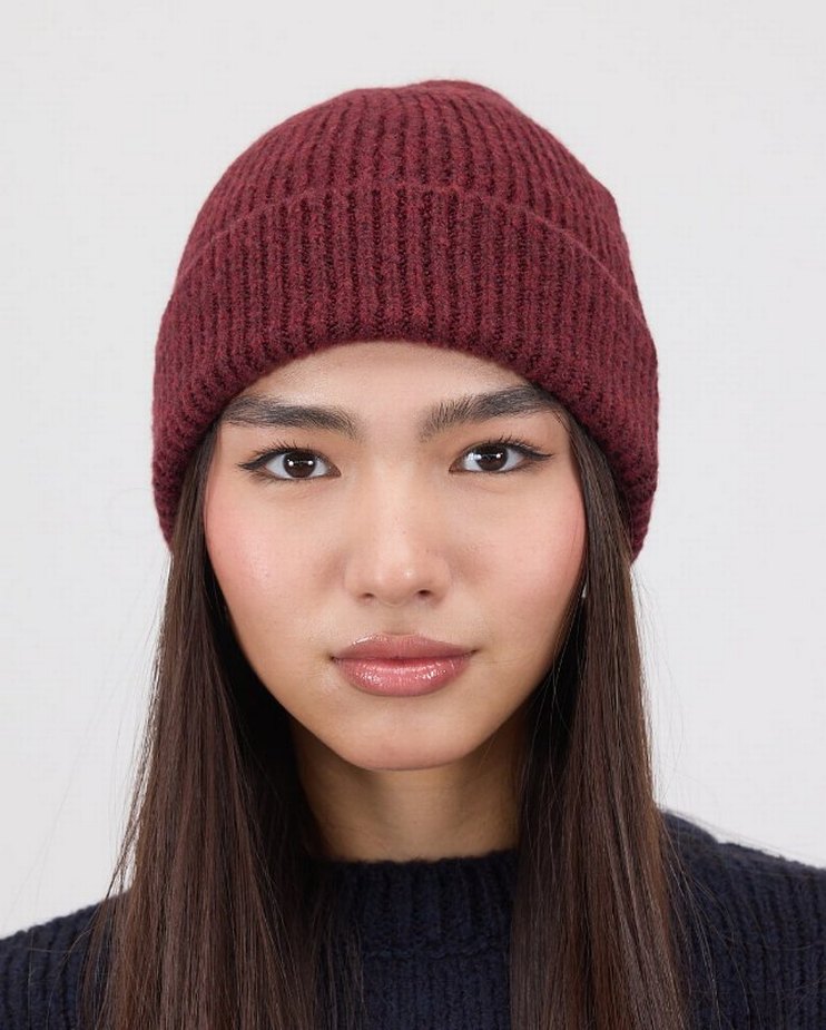 Bordo Örgü Kadın Yün Bere - Görsel 2