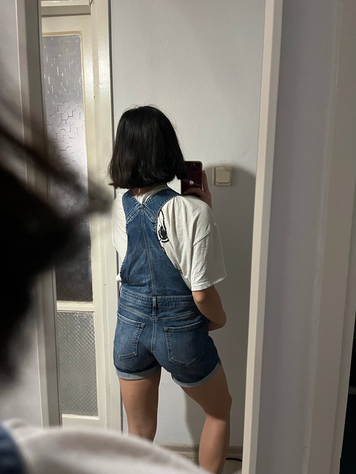 Mavi Denim Kısa Şort Tulum - Görsel 2