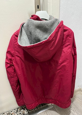 Kırmızı Kapüşonlu Fermuarlı Kadın Ceket/Yağmurluk - Görsel 4