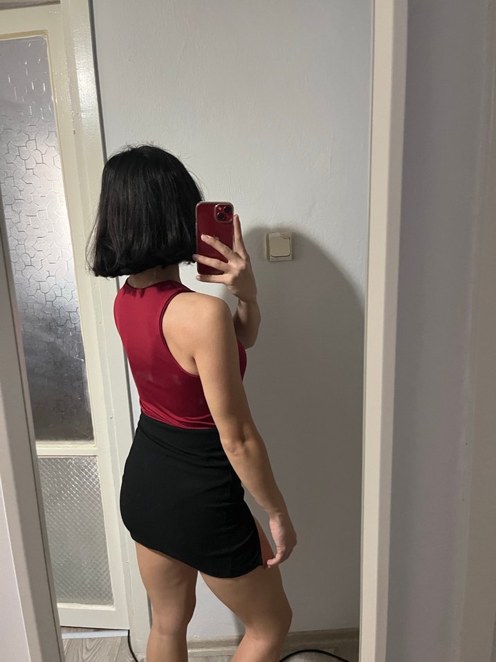 Bordo Kolsuz Halter Yaka Çıtçıtlı Body - Görsel 3