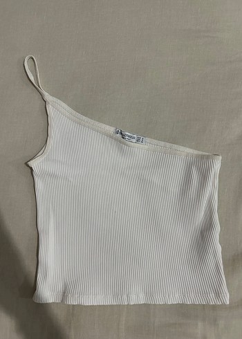 Tek Omuzlu Beyaz Crop Top stradivarius