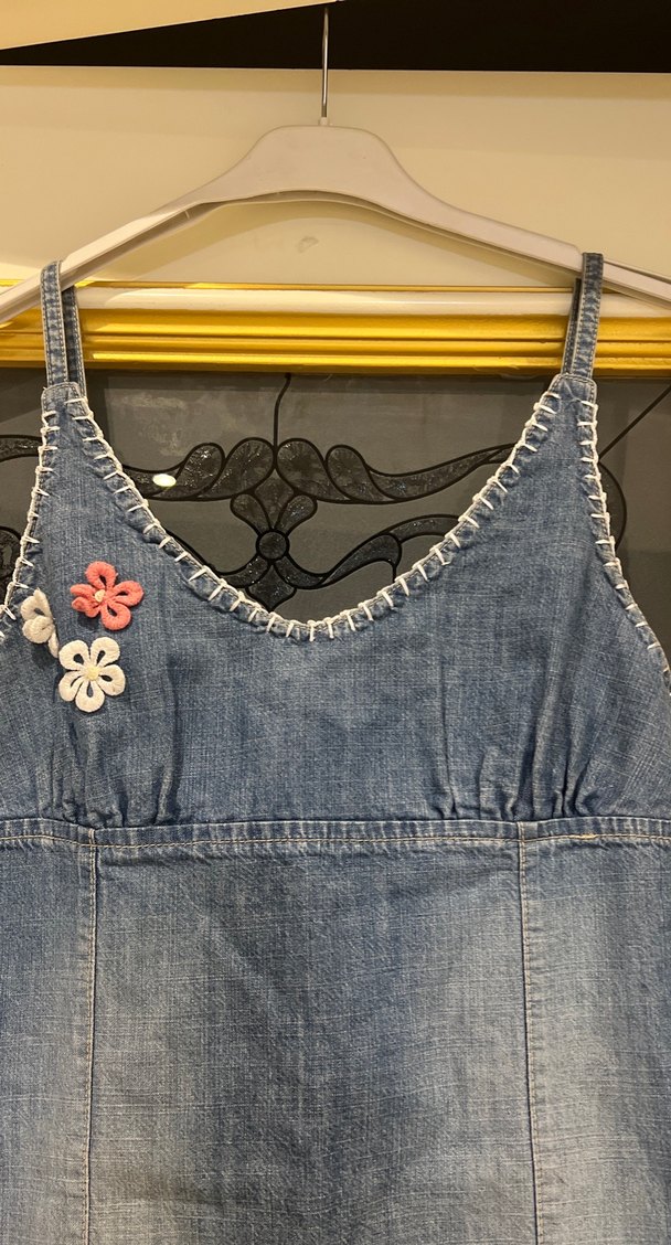 Nakışlı Renkli Kot elbise - Görsel 2