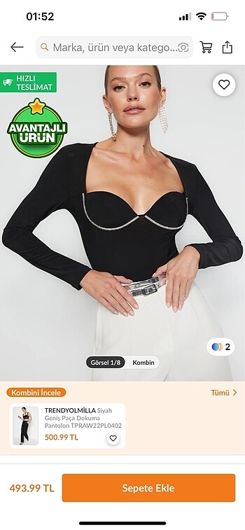 Trendyolmilla Siyah Parıltılı Taşlı Body