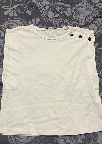 Düğmeli Beyaz Kısa Kollu Kadın Tişört Zara
