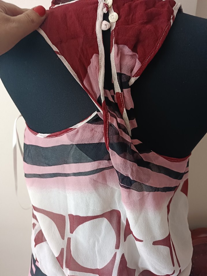 Bordo Desenli Şifon elbıse - Görsel 2