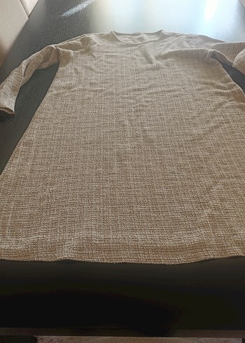 Bej Uzun Kollu Kadın genıs bedenElbise - Görsel 3