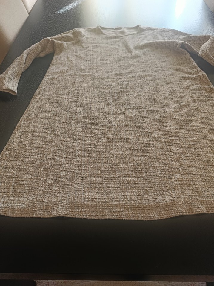 Bej Uzun Kollu Kadın genıs bedenElbise - Görsel 3