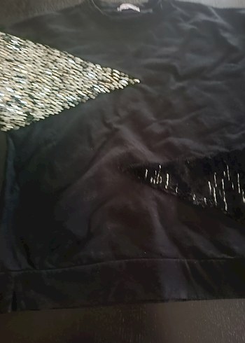 Payetve kürk Detaylı Siyah Sweatshirt