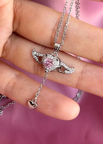 Pandora Pembe Kanatlı Midi Zincir Kolye