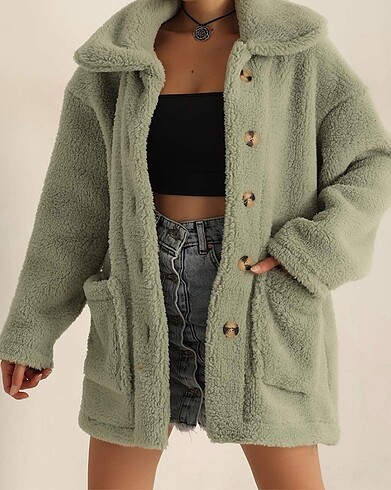 Mint yeşili kaban mont