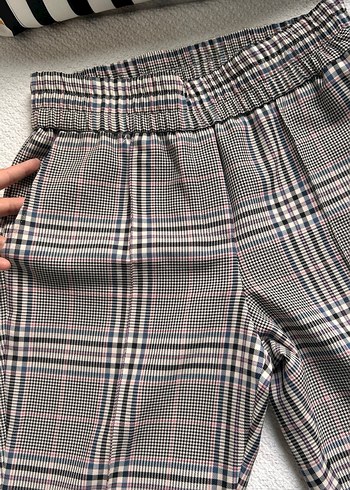 Gri Ekose Pilili Midi Kumaş Pantolon - Görsel 4