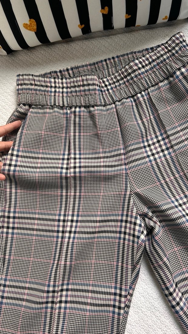 Gri Ekose Pilili Midi Kumaş Pantolon - Görsel 4