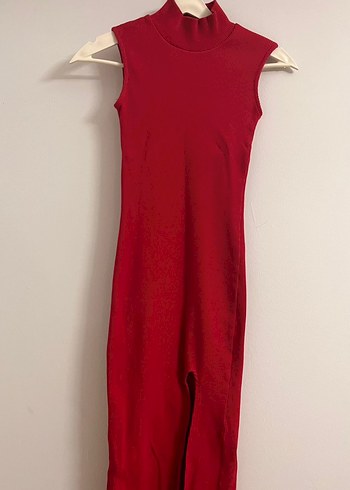 Kırmızı Yırtmaçlı Uzun Kadın Elbise - Görsel 2