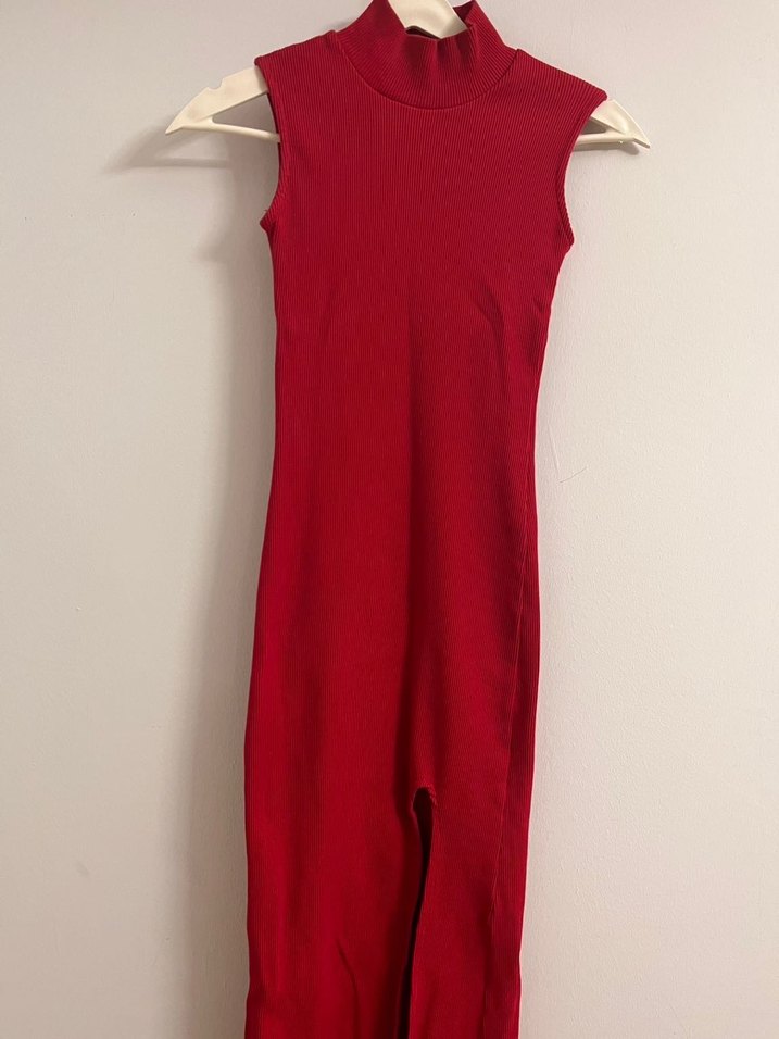 Kırmızı Yırtmaçlı Uzun Kadın Elbise - Görsel 2