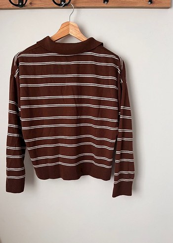 Kahverengi Çizgili Kadın Kazak - Görsel 4