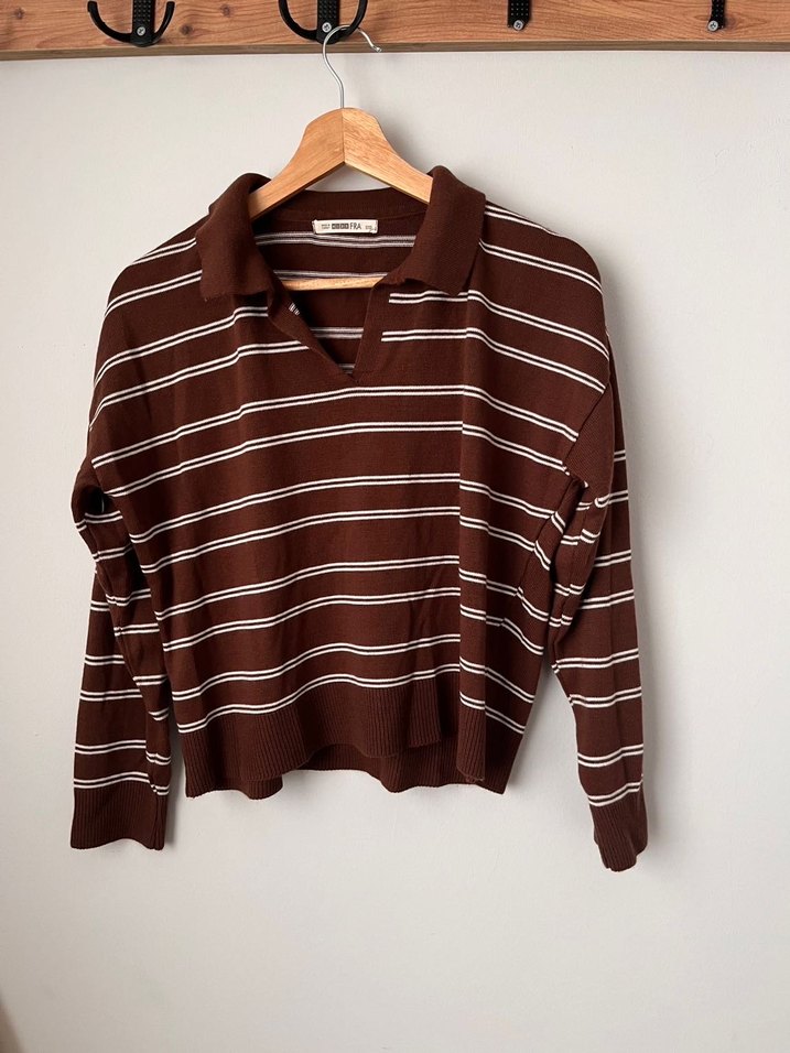 Kahverengi Çizgili Kadın Kazak - Görsel 2