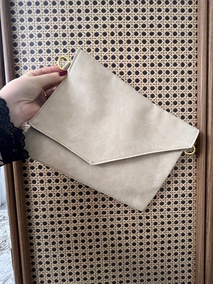 Bej Deri Kadın Clutch Çanta - Görsel 2