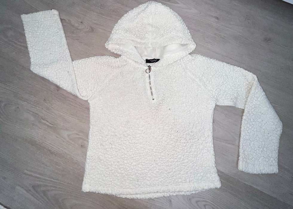 Kız Çocuk Beyaz Peluş Sweatshirt - Görsel 2