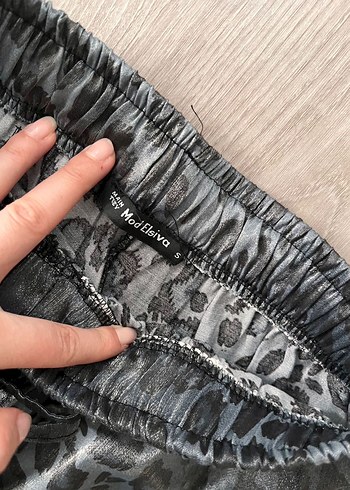 Gri Desenli Kemerli Kadın Pantolon - Görsel 3