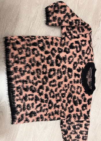 Kahverengi Leopar Desenli Tüylü Triko Kazak - Görsel 2