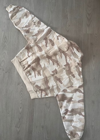 Kadın Kapüşonlu Bej Kamuflaj Eşofman Üstü - Görsel 3