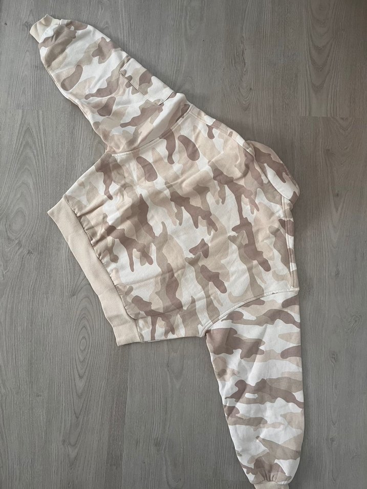 Kadın Kapüşonlu Bej Kamuflaj Eşofman Üstü - Görsel 3