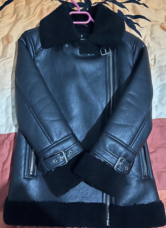 Kadın Siyah Deri Biker Ceket - Görsel 2