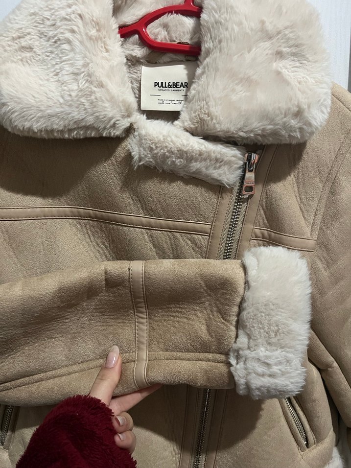 Kürklü Bej Süet Kısa Ceket - Görsel 2