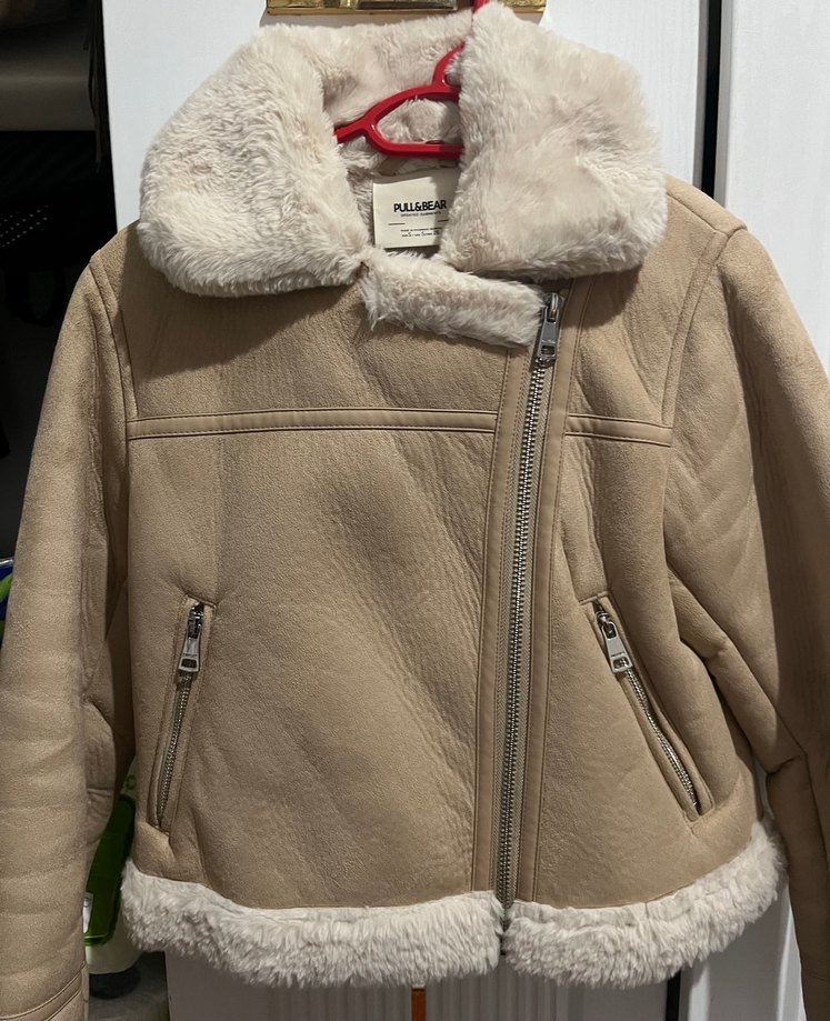 Kürklü Bej Süet Kısa Ceket - Görsel 5