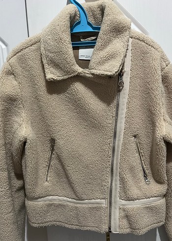 Kürklü Biker Ceket Bej - Görsel 5