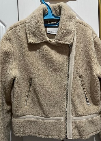 Kürklü Biker Ceket Bej - Görsel 3