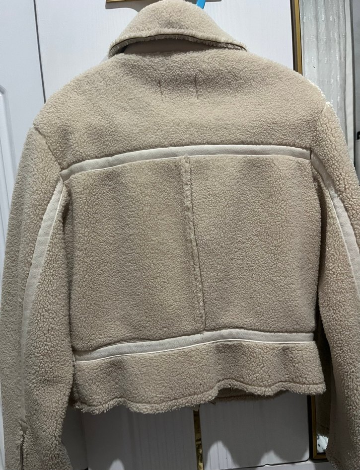 Kürklü Biker Ceket Bej - Görsel 2