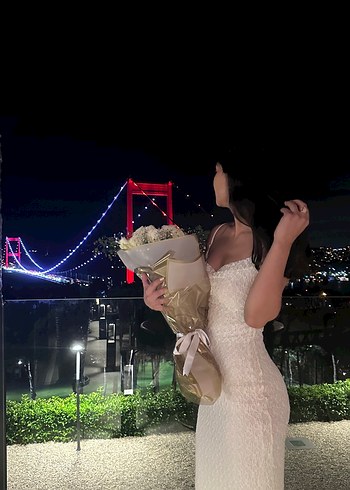 Bershka Romantik Ekru Dantel Elbise