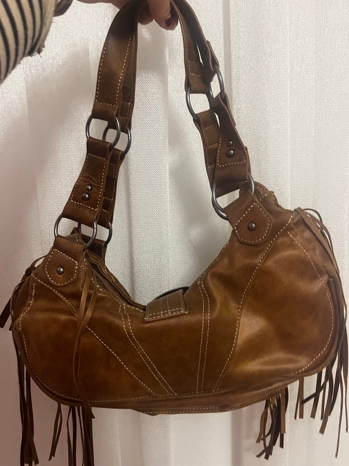 Bershka Kahverengi Deri İşlemeli Çanta - Görsel 3