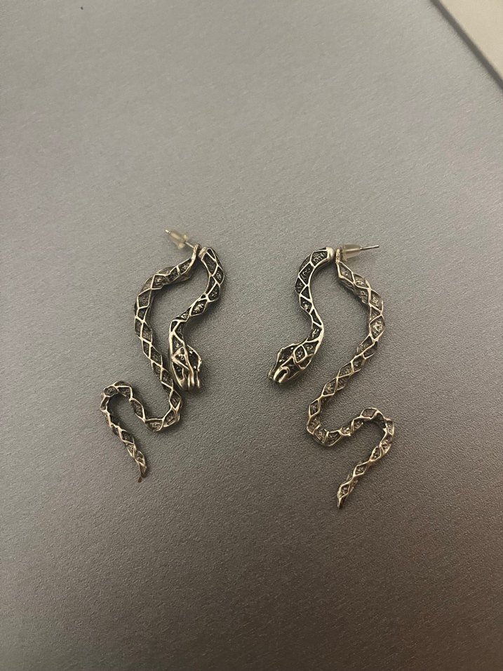 Yılan Desenli Zincir Çelik Küpe - Görsel 2