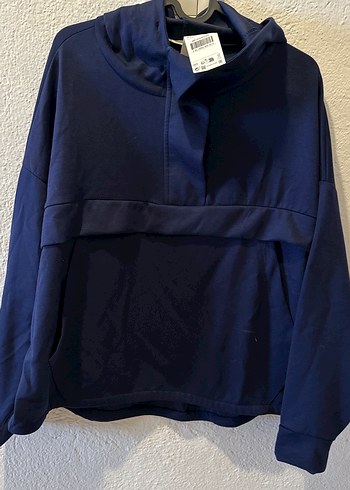 Kadın Mavi Kapüşonlu Bel Detaylı Sweatshirt - Görsel 2