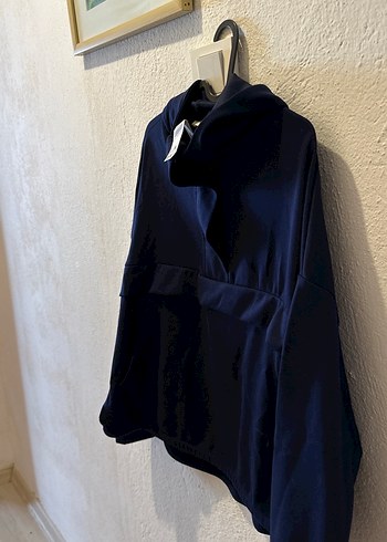 Kadın Mavi Kapüşonlu Bel Detaylı Sweatshirt - Görsel 3