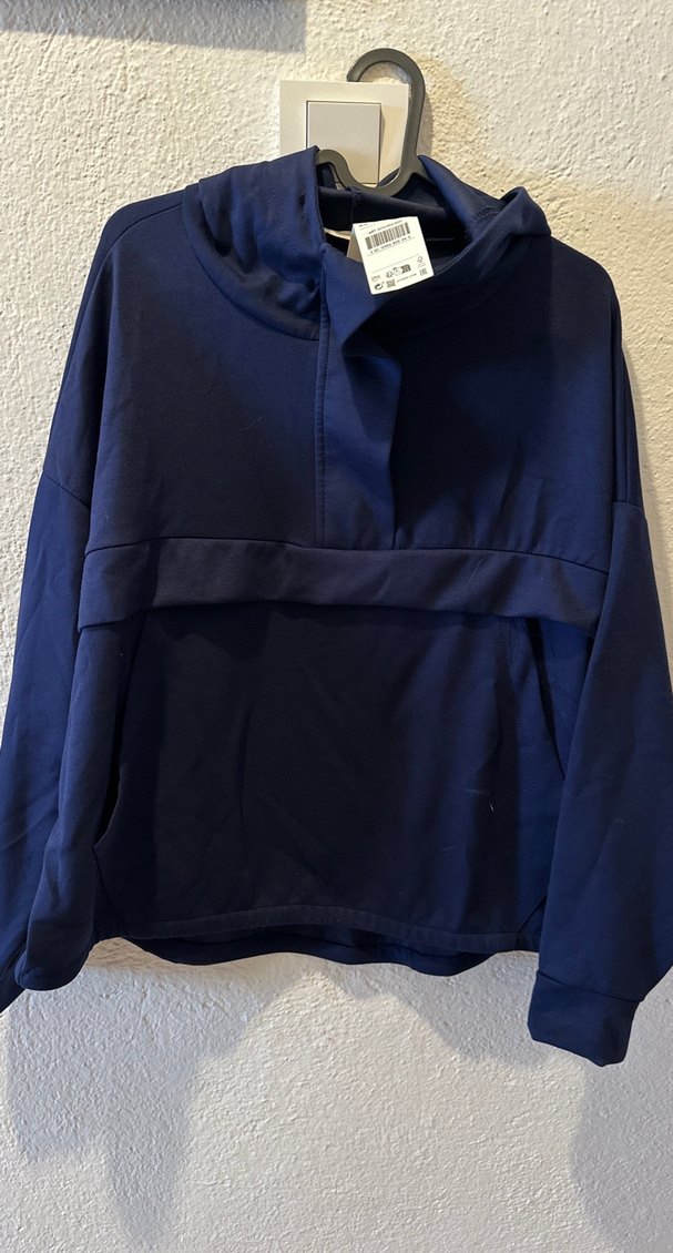 Kadın Mavi Kapüşonlu Bel Detaylı Sweatshirt - Görsel 2