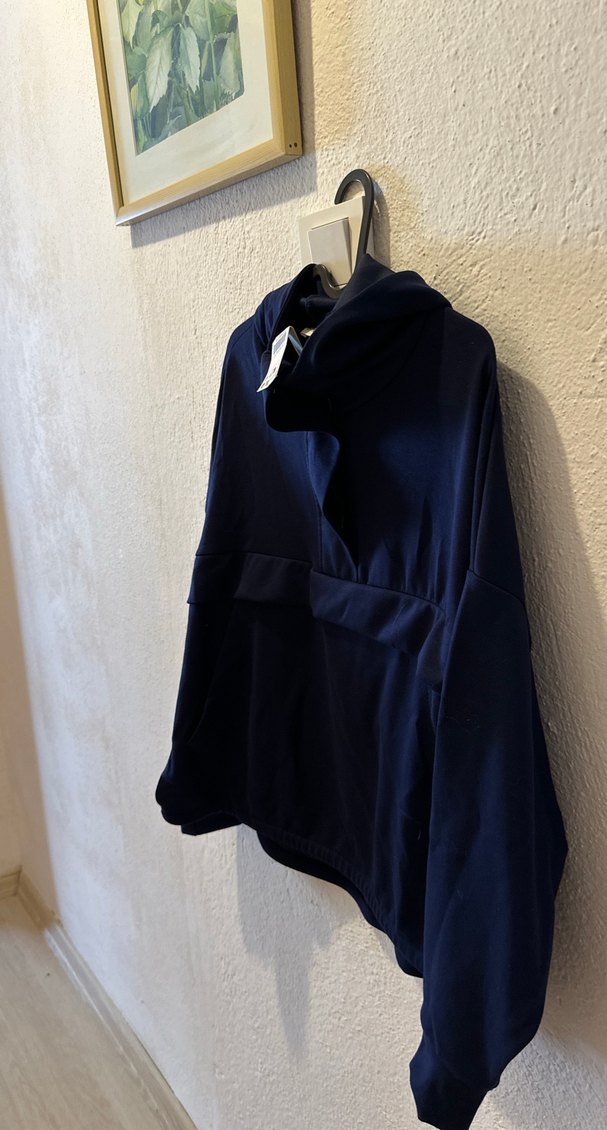 Kadın Mavi Kapüşonlu Bel Detaylı Sweatshirt - Görsel 3