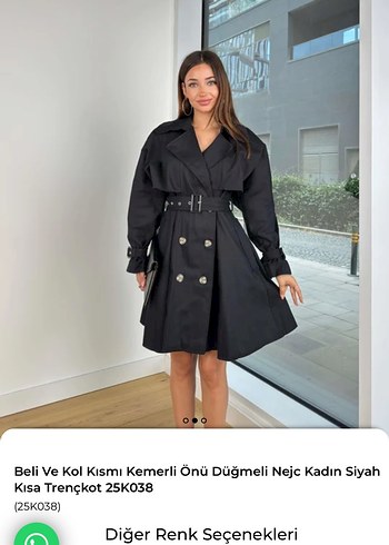 Siyah Kemerli Kısa Trenchcoat Kadın - Görsel 3