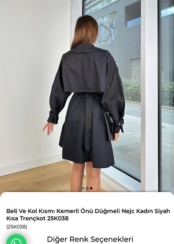 Siyah Kemerli Kısa Trenchcoat Kadın - Görsel 2