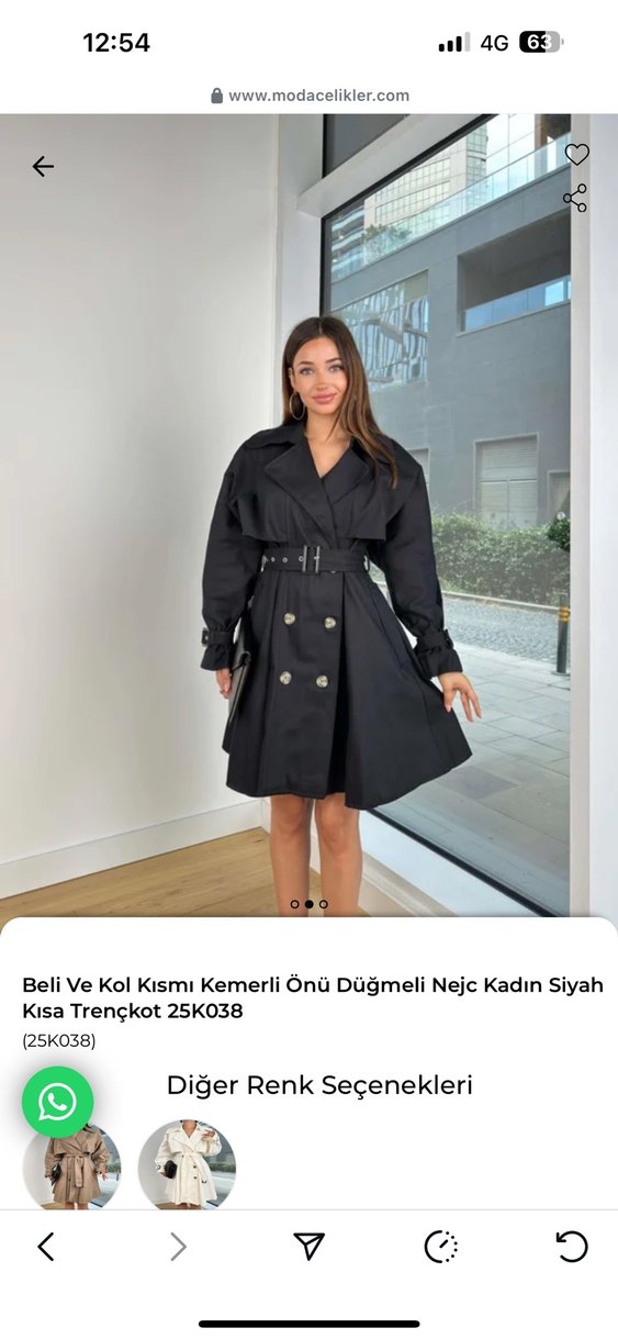 Siyah Kemerli Kısa Trenchcoat Kadın - Görsel 3