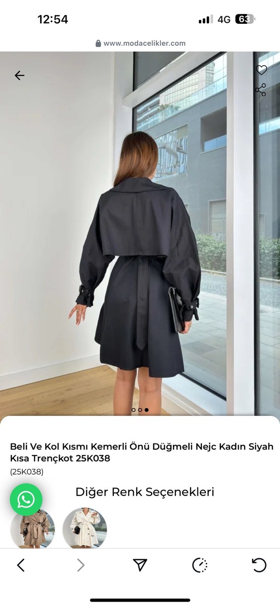 Siyah Kemerli Kısa Trenchcoat Kadın - Görsel 2