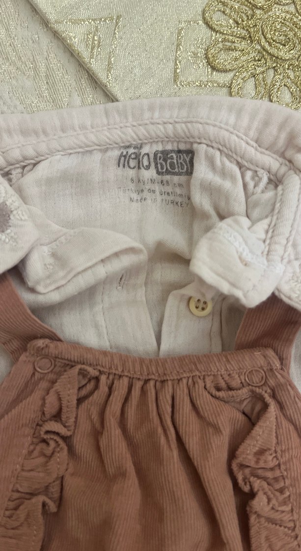 Düğmeli Bej Bebek Kız Tulum - Görsel 2