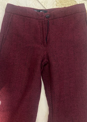 Bordo Pilili Kadın Kumaş Pantolon - Görsel 2