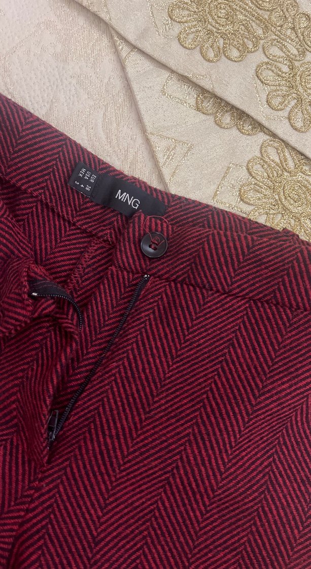 Bordo Pilili Kadın Kumaş Pantolon - Görsel 3