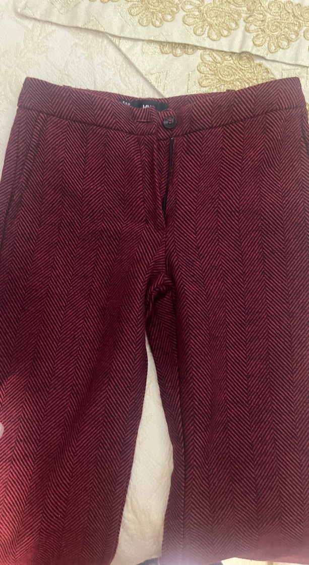 Bordo Pilili Kadın Kumaş Pantolon - Görsel 2