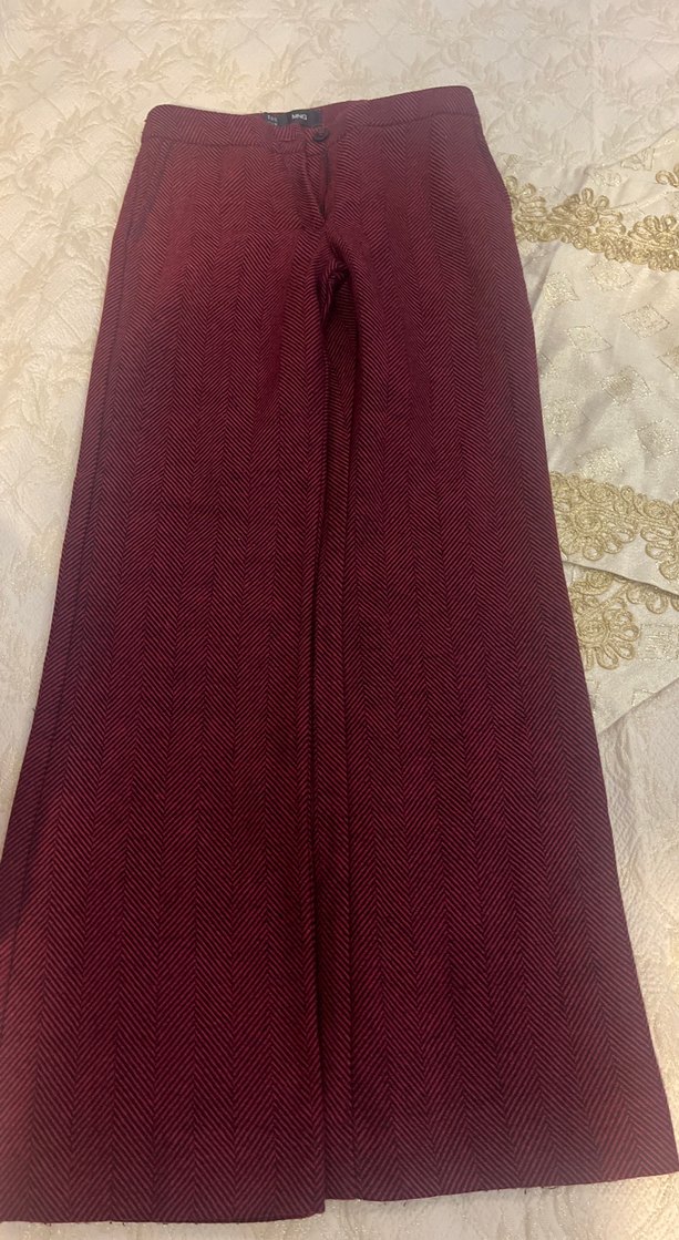 Bordo Pilili Kadın Kumaş Pantolon - Görsel 4